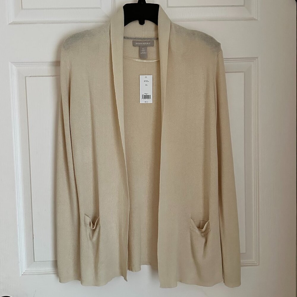 NWT Banana Republic Silk Cashmere Cream Cardigan Sweater Open Front, Size XS